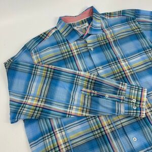 Tommy‎ Bahama Island Zone Shirt Men's XL Blue Plaid Long Sleeve Button Down